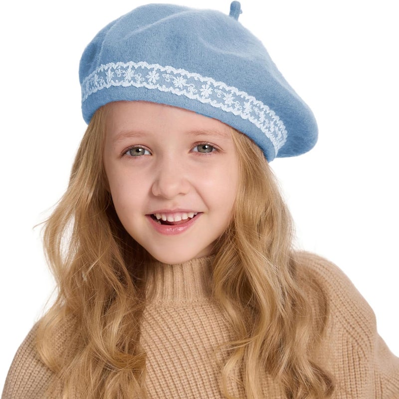 ZLYC Wool Kids Beret Hat Girls Solid Color Artist French Beret Cap - Image 1